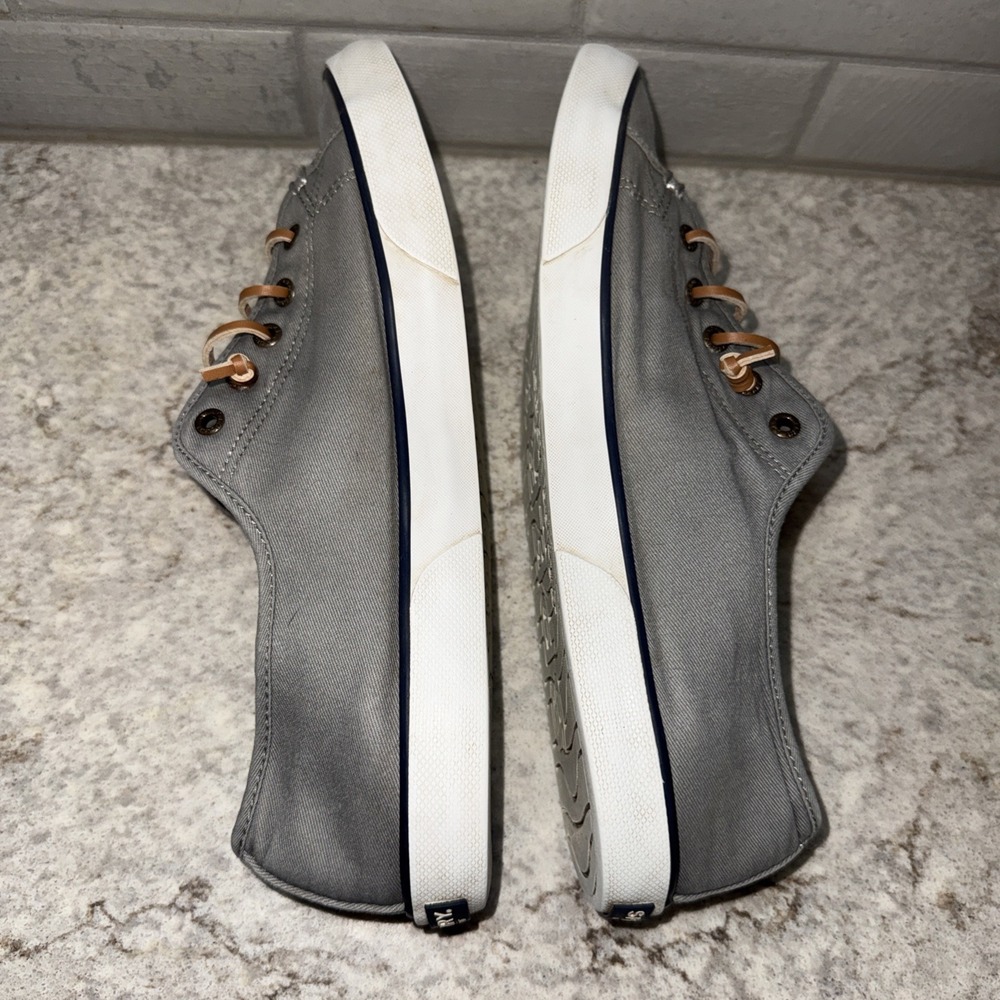 Sperry Pier View Gray Canvas Lace Up Slip-On Sneakers Women's Size 11 No Tie - Picture 7 of 10